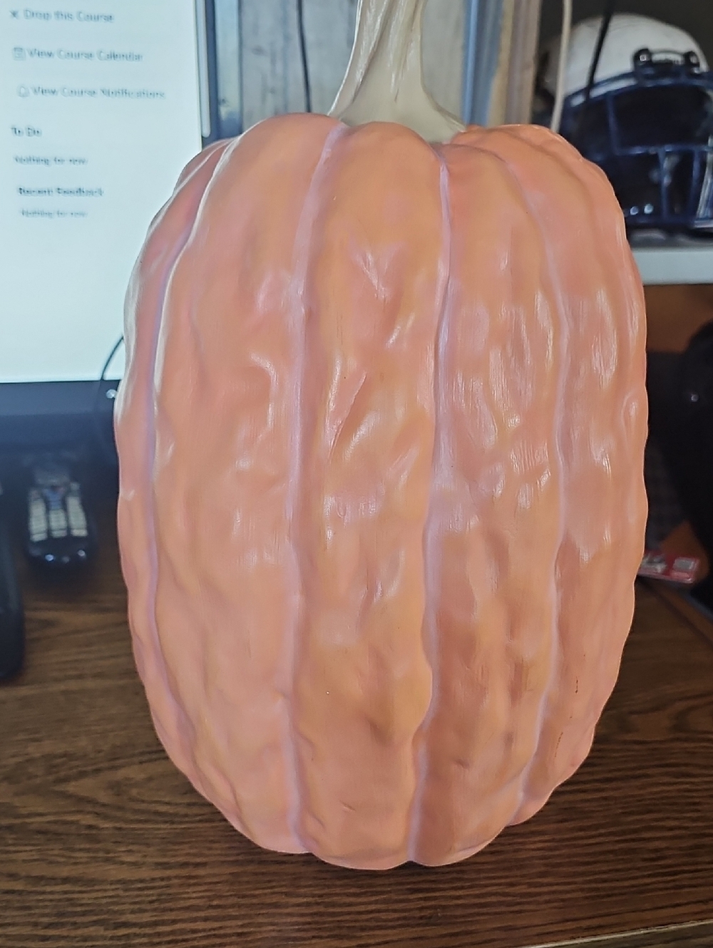 Peach Pink Decorative Pumpkin with Ivory Stem